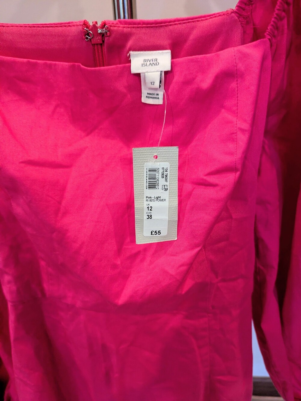 $20 River Island Size 12 NWT Pink Puff Sleeve Square Neck Mini Dress - Picture 3 of 4